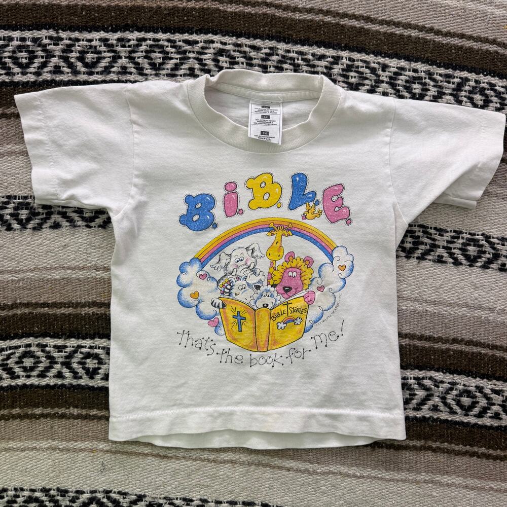 Baby Toddlers Vintage 90's Bible Thats the Book For Me White Jesus Shirt Sz 24M